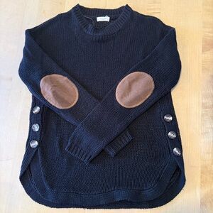 Black Sweater with Brown Elbow Patches